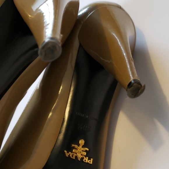 HP🎉Prada peep toe heels brown patent leather 38.5 - Picture 7 of 8